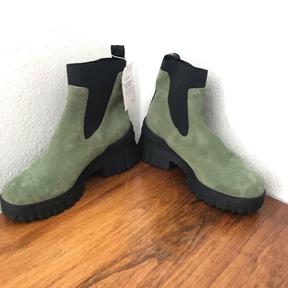 NURTURE Green Suede Chelsea Boot‎ Lug Sole Platform Water Resistant Size 5.5 New - Picture 5 of 13